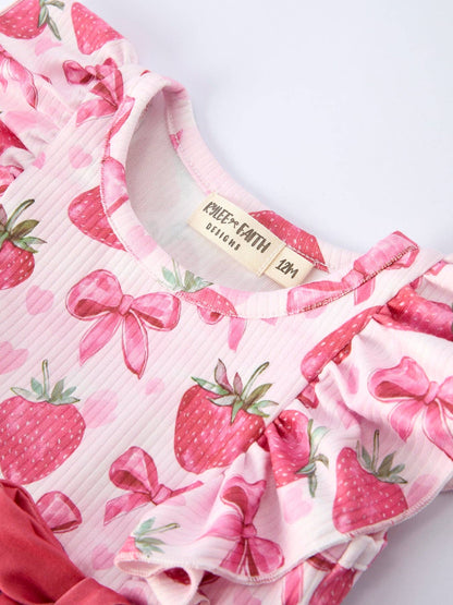 Summer Strawberry Bow Baby Girl Romper