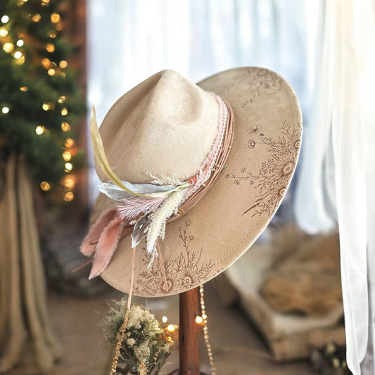 Suede Rancher Hat, Cowboy Hat | Sunflower Floral Brim