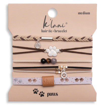 "Paws" Natural Hues with Silver and Paw Accents Hair Tie Bracelet
