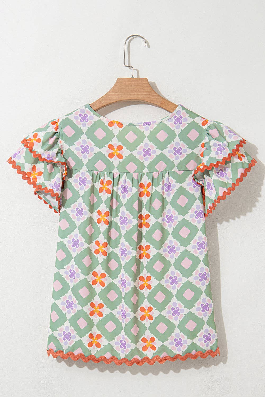 Geometric Floral Flutter Sleeve Summer Blouse